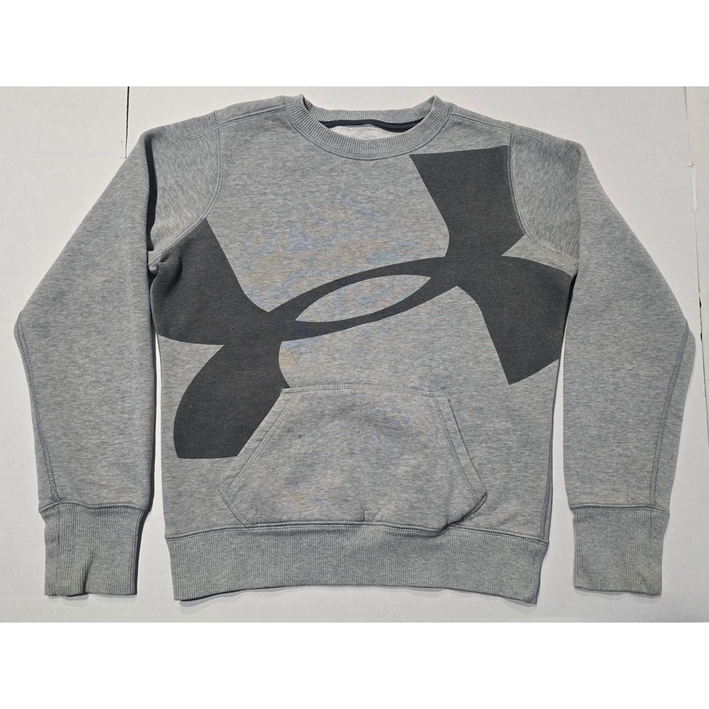 Under Armour Kids Gray Big Logo Fleece Crewneck Sweatshirt with Pocket Size M